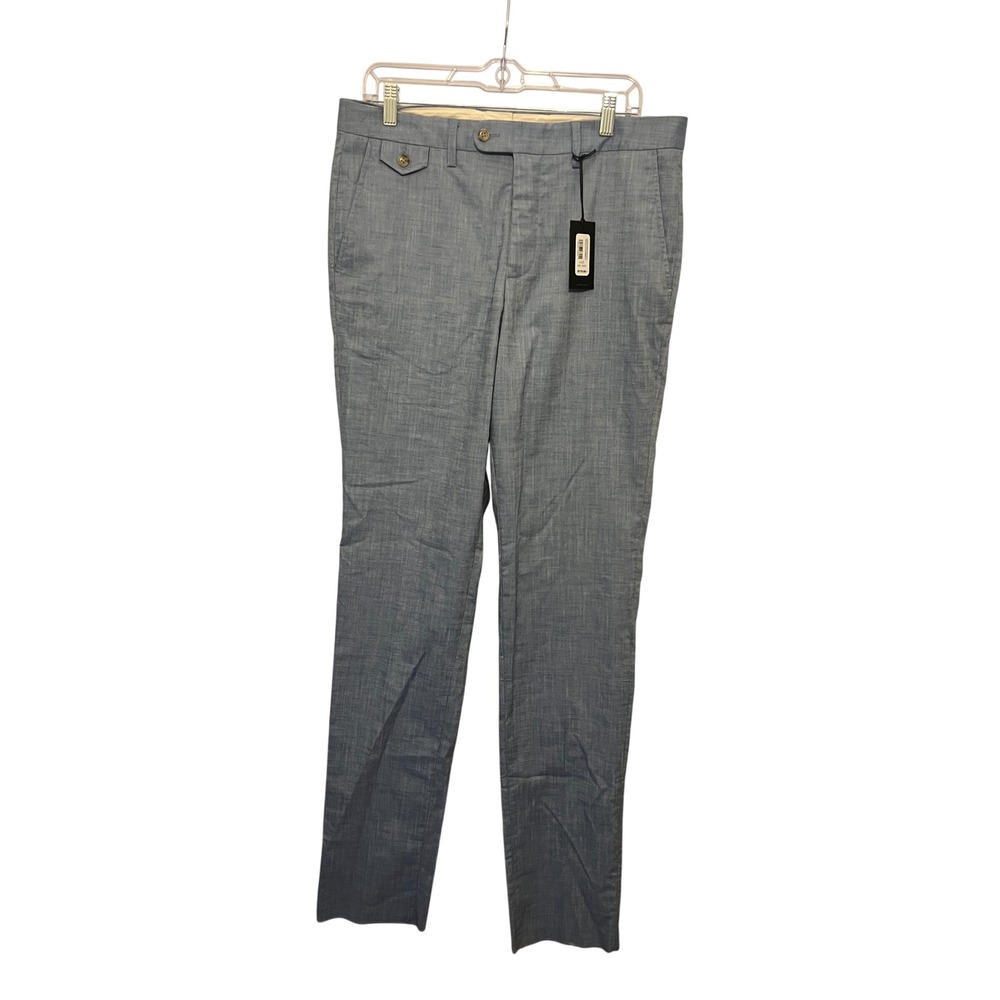 Bonobos Mens Slim Fit Mid‎ Blue Chambray Pants Raw Hem Size 33x37 Brand New